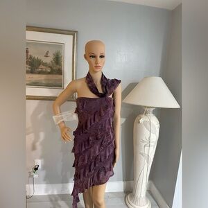 Chic Strapless Purple Ruffle Dress